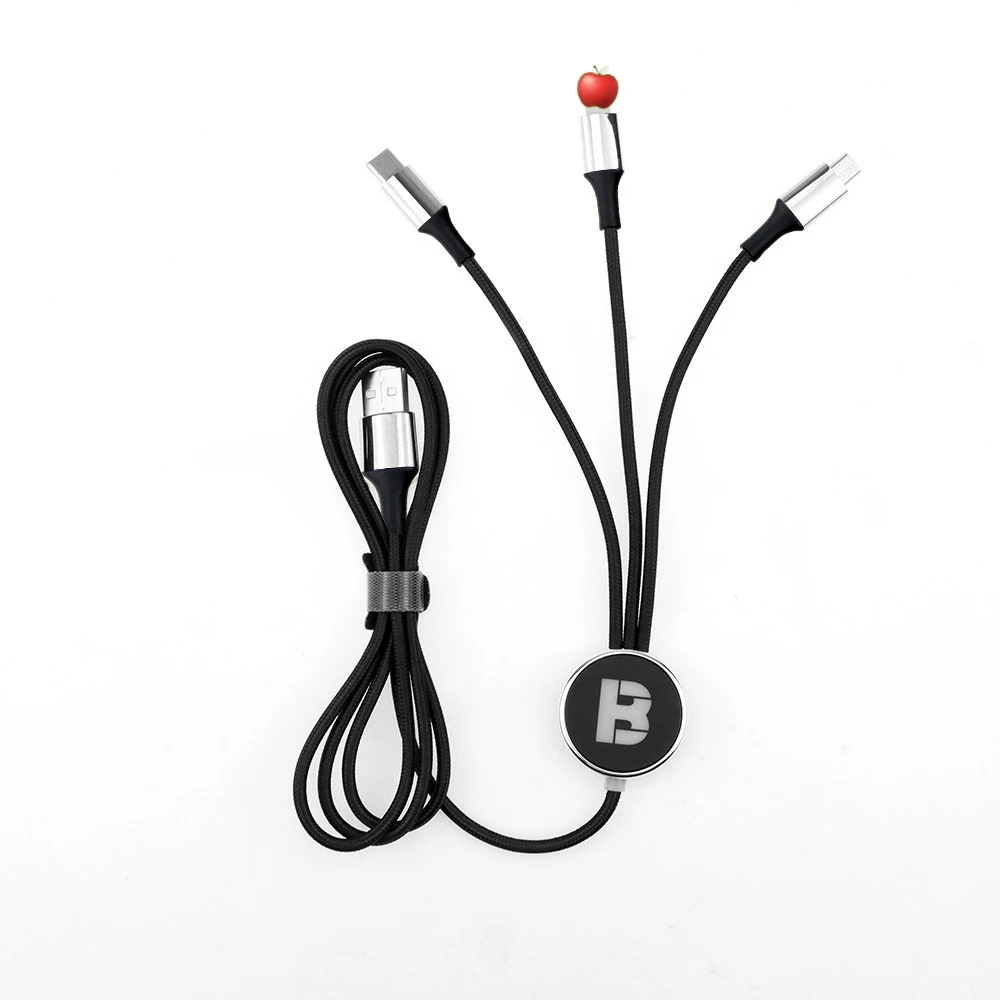 Мульти зарядное устройство USB кабель высокого качества 3 в 1 зарядный со светодиодной подсветкой для мобильного телефона