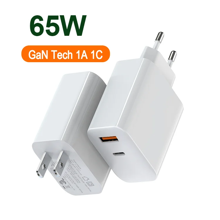 
GaN 65W wall charger gan tech dual port USB type c adapter for Phones Tablets Notebooks 