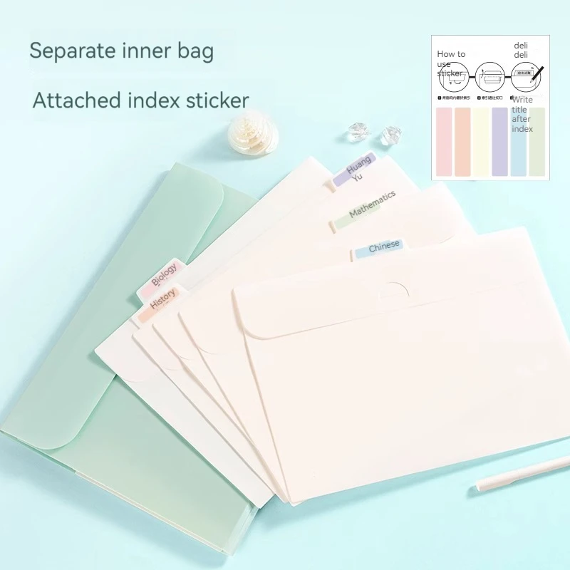 Deli PM322 Document Bag Orange Test Paper Storage Bag Multi-layer Folder Free Combination Inserts Student Book Clips Information