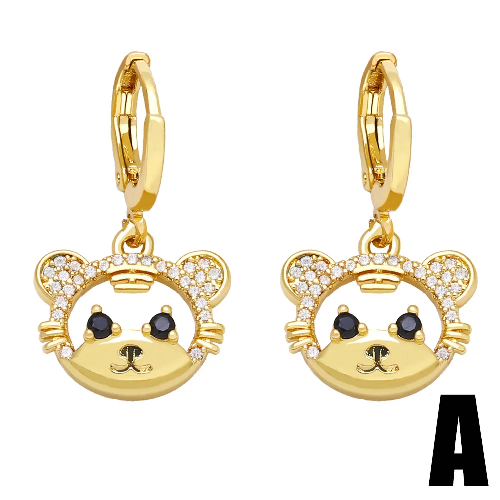 Happy Easter Bunny Rabbit Earrings Women Girls Copper Zircon Tiger Dangle Earrings Gold Hoops Animal Jewelry