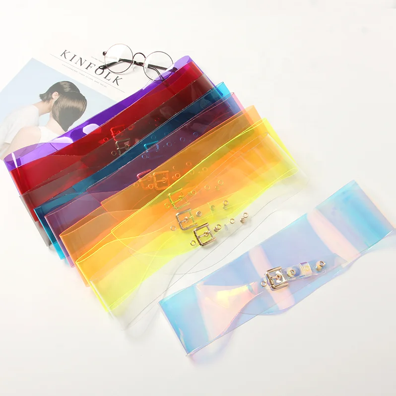 2022 Fashion Transparent Clear Wide Waist Belt European and American Waistband Customizable Women Cute Buckle Female PVC Belt