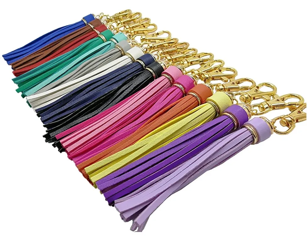 
Factory Price PU Leather Tassel Pendant with Lobster Swivel Keychains Women Handbag Wallet Bag Decoration Keychains 