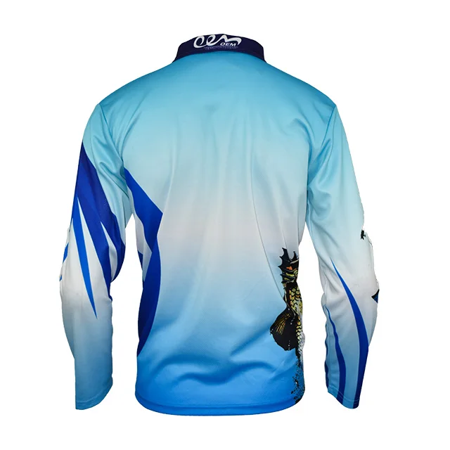 Custom sublimation degin logo quick dry long sleeve upf 50 sustainable fish pattern recycled polo fishing tshirts