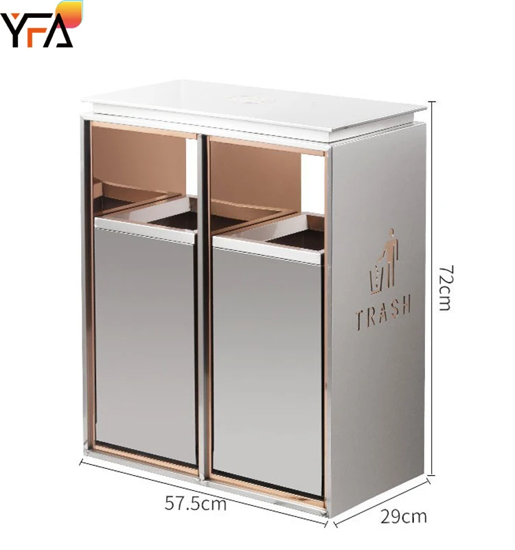 Large hotel lobby stainless steel trash can,2 compartment classification Storage buckets,with slide rail,galvanized inner barrel