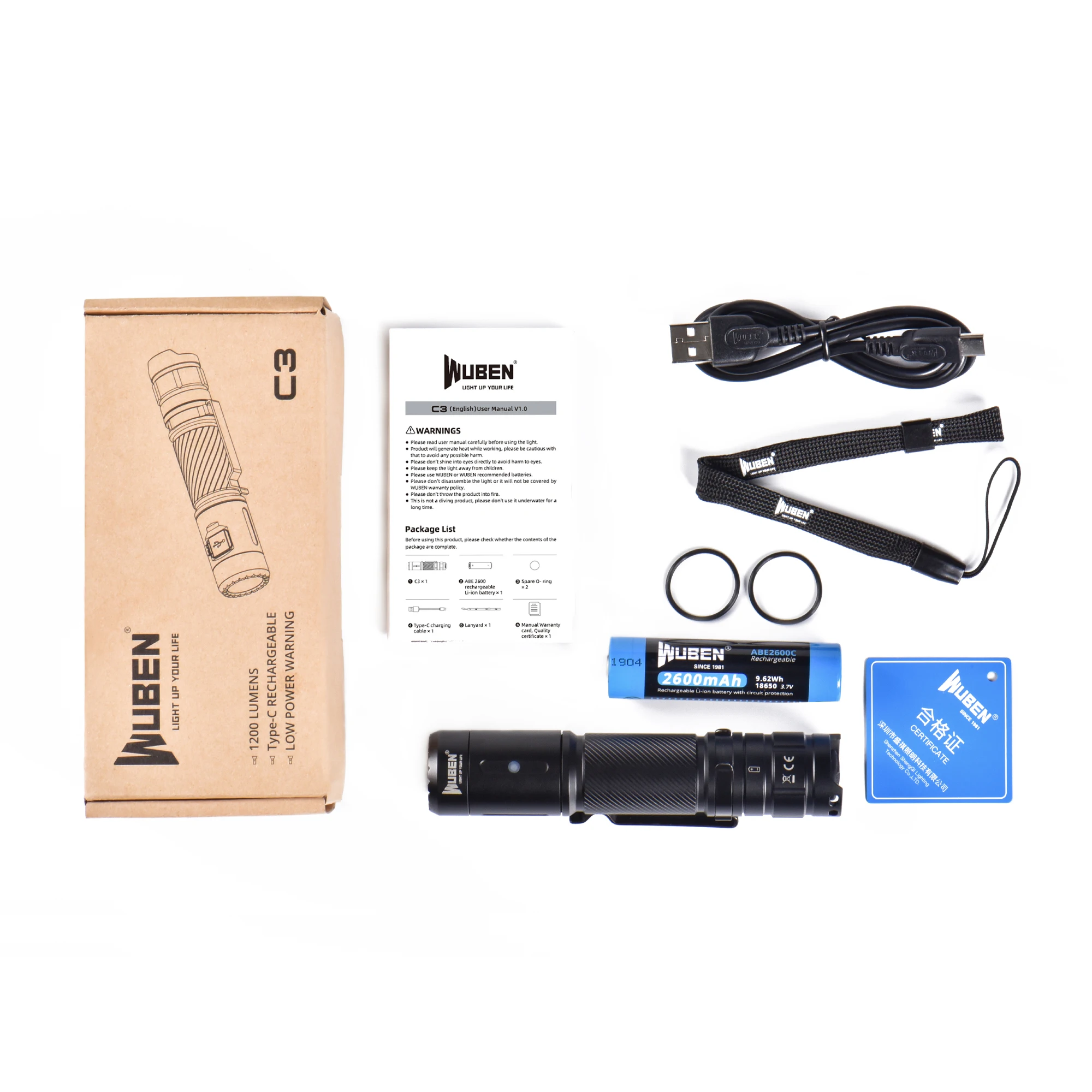 WUBEN Rechargeable LED flashlight 18650 linterna tactical high quality hand torch light