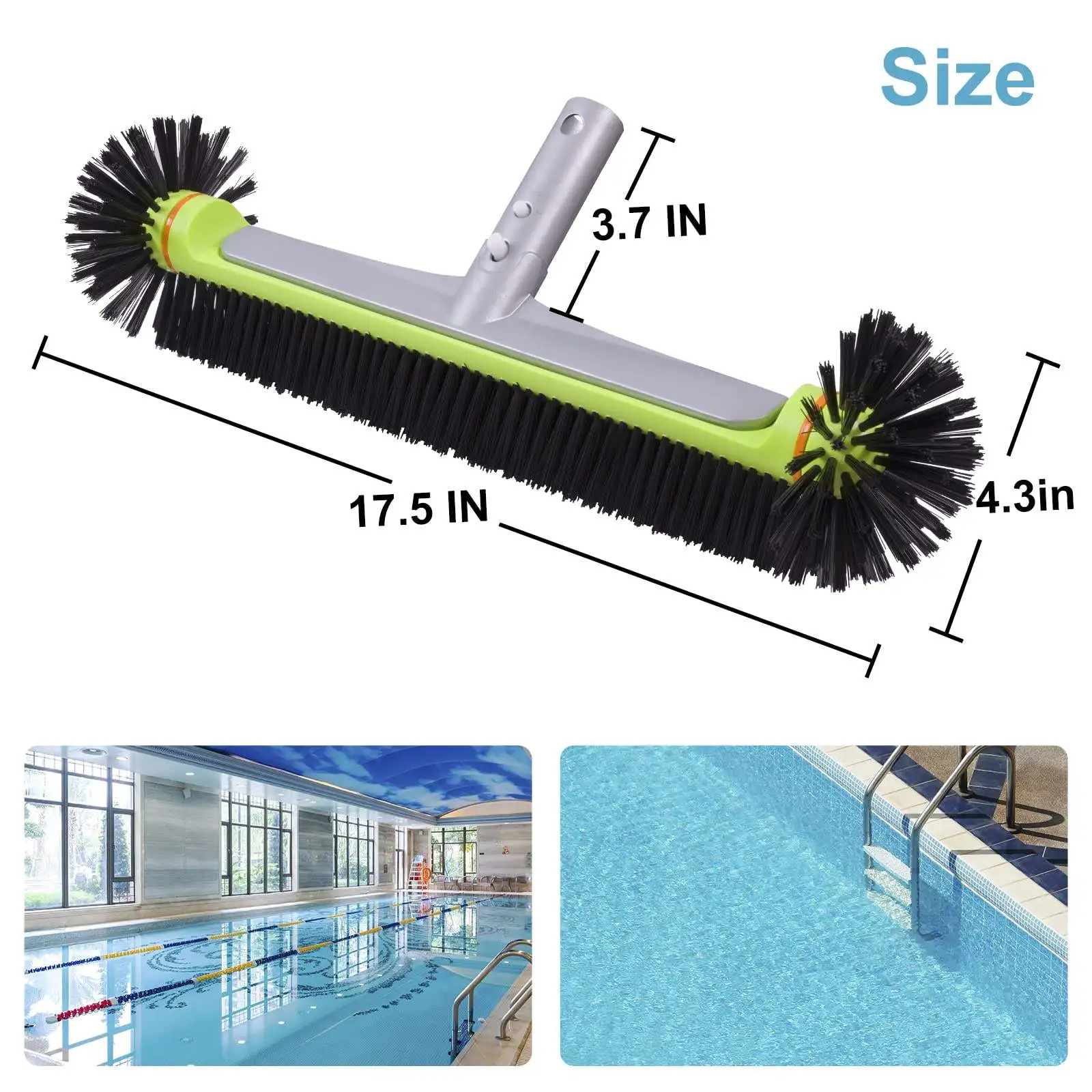Swimming Pool Cleaning Brush Head Piscina Nylon 360 Degree Round Pool Wall Brush Aluminum Back for Cleaning