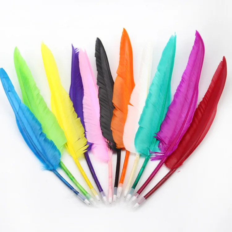 Cheap sale Bulk long colorful goose wing feathers pen for party wedding gift Feather ballpoint pen