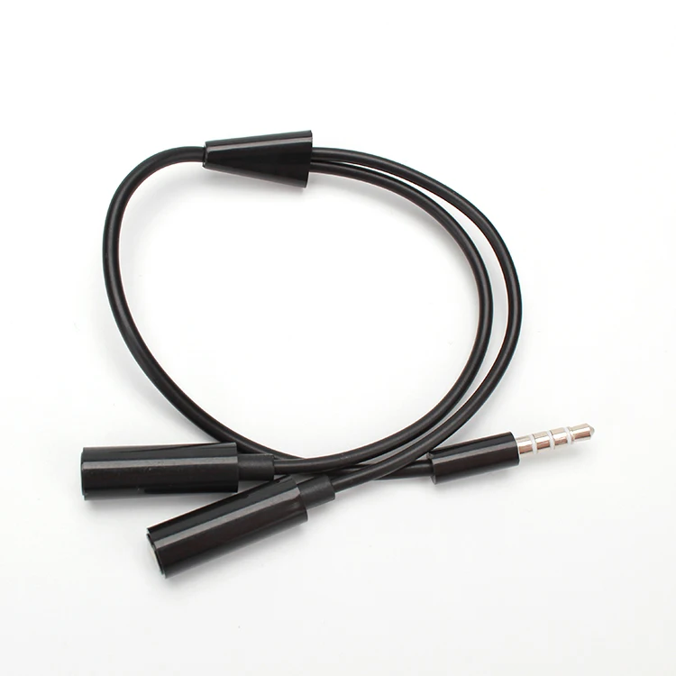 Aux cables 4 pole 3.5mm plug male to 2 3.5mm female mobile phone earphone 1 to 2 adapter audio converter cable manufacturer