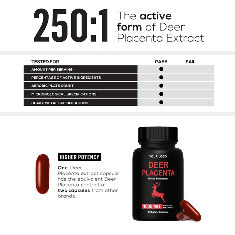 Beton Supply Deer Placenta Extract Supplement Softgel Capsule Pills Private Label