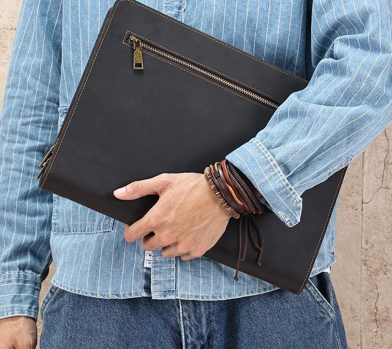 New Multi-Function Vintage Crazy Horse Leather Laptop Briefcase Portfolio Bag