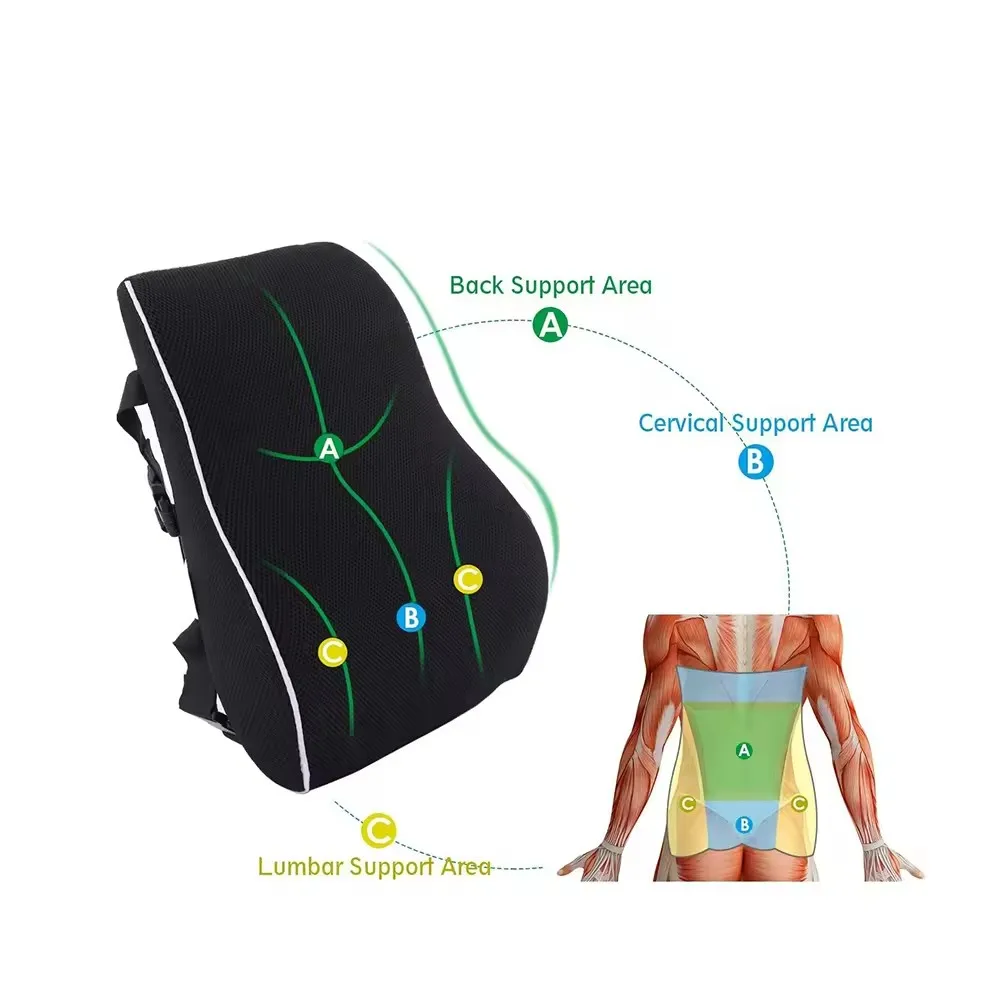 Adjustable Memory Foam Pain Relief Backrest Car Seat Pillow Lumbar Support Back Cushion