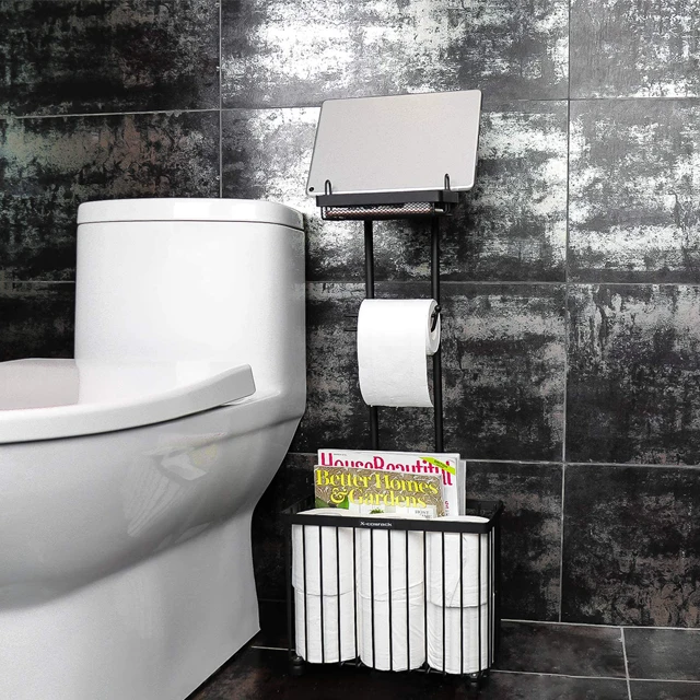 Freestanding Toilet Paper Holder  Toilet Tissue Rack  Tablet Magazine Bathroom Organizer  Bath Tissue Organizer