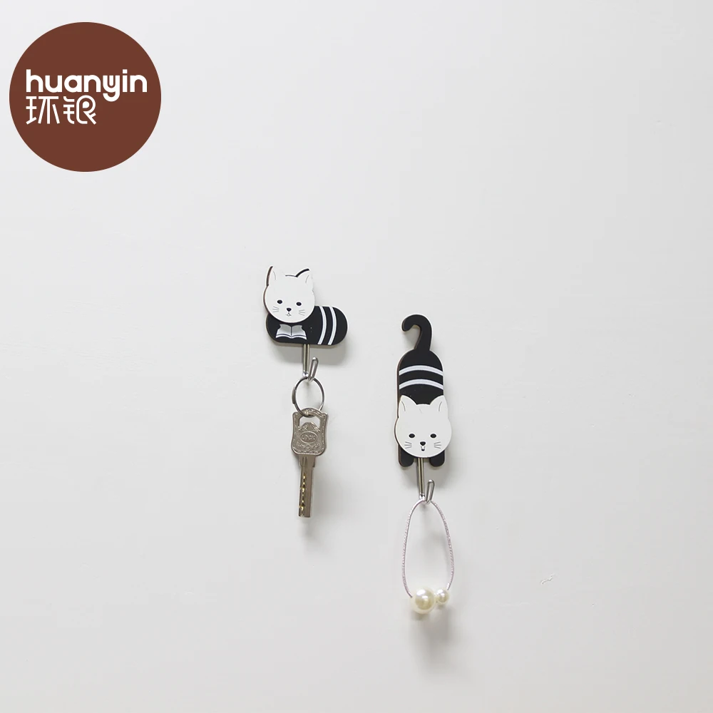Cute cartoon self adhesive cat key wood wall hook for hangers