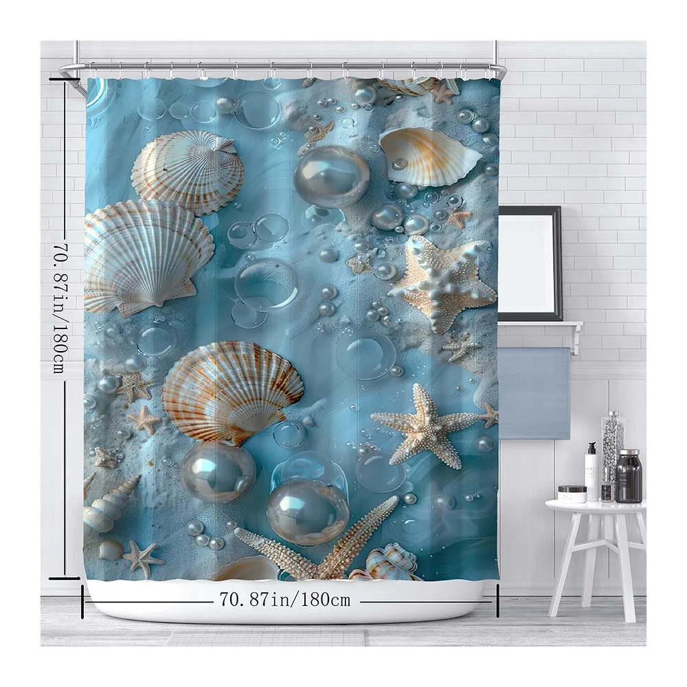 Sea Shell Print Waterproof 3D Custom Shower Curtain Polyester Bathroom Shower Curtain Set For Bathroom Curtains