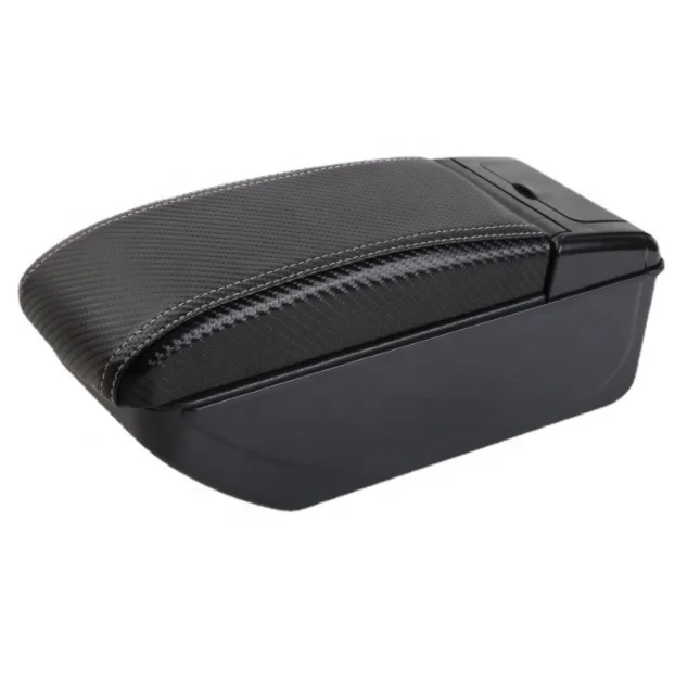 Universal 2023 Full  Black color Pu leather 7 USB Design slide and double layers carbon color Car  Armrest box for All car