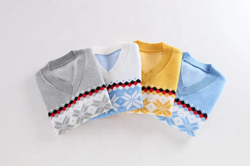 
Hot selling design star anise pattern v neck knitted printed sweater sleeveless vest 