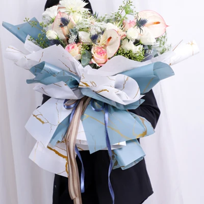 Hot Sale Stylish Elegant Stock Waterproof Golden Border Marble Flower Marbled Wrapping Paper