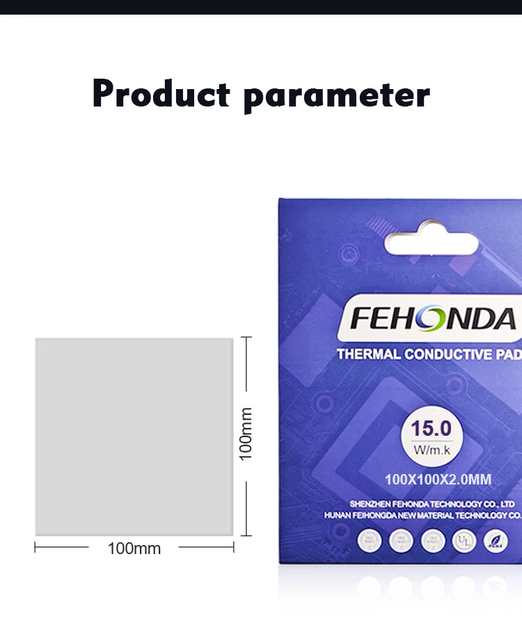 High Conductivity Fehonda Thermal Pad 15W Customizable 100x100mm 85x45mm 0.75mm 2.75mm Thickness Soft Fehonda Thermal pad