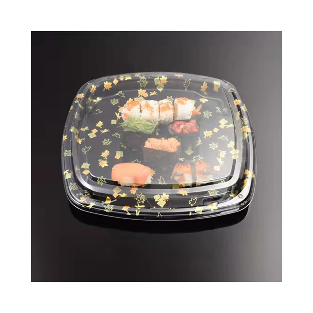 Hot Selling Disposable Plastic Food Container Black Sushi Packaging Trays Take Away Box With Lids