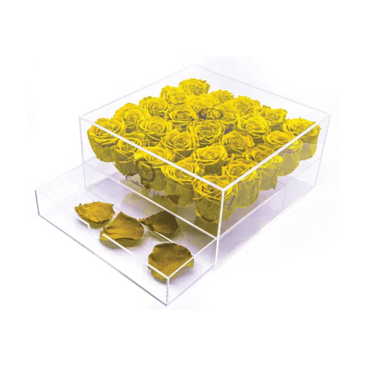 Custom transparent perspex rose box plexiglass acrylic flower box with drawer