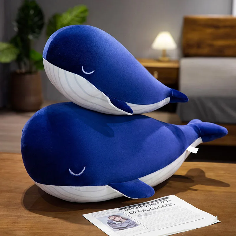Stuffed Cute Sea Animal Blue Whale Plush Toys Pillow Whale Doll Sofa Decor Soft Child Comfort Sleeping Pillow for Birthday Gift