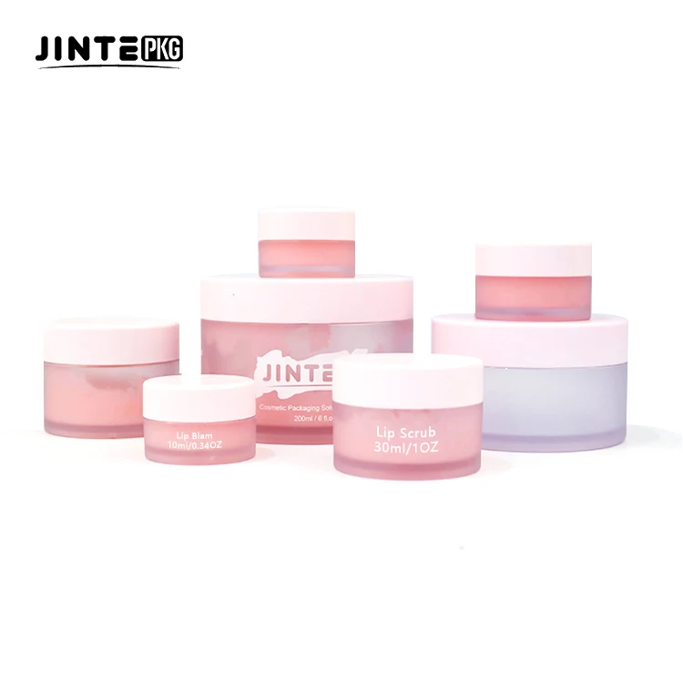 Custom Sweet Empty Lip Balm Lip Scrub Container PETG Small Plastic 5g 10g 15g 30g Frosted Jar with Pink lids