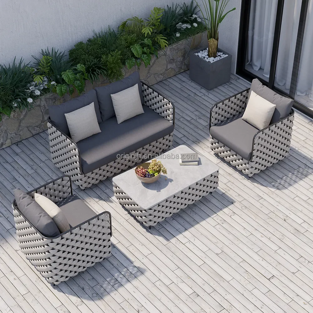 Luxury garden furniture modern wide rope outdoor loveseat patio furniture set sofa set outdoor