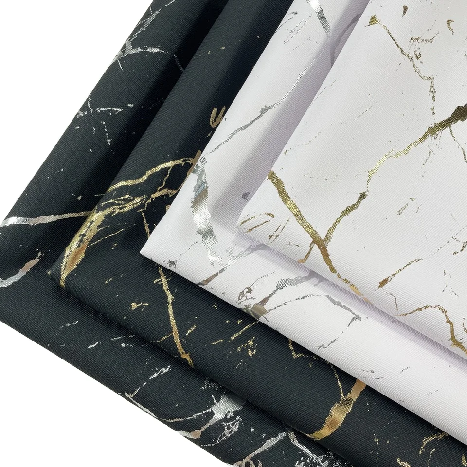 Waterproof Black & White PVC Leather Fabric with Gold Embossed Marble Pattern for Sofa Bag & Home Decor Wallpaper