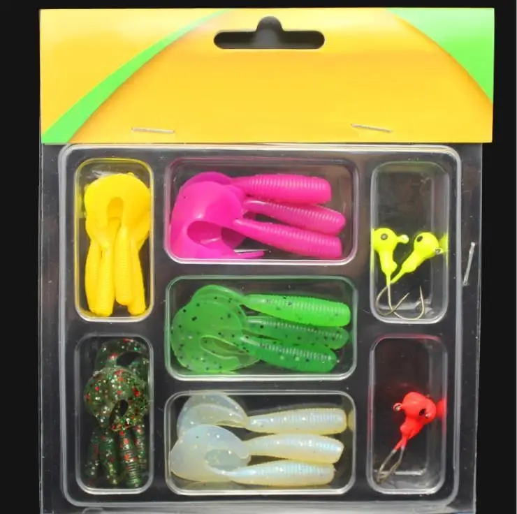 soft fishing Lures bait set combination lead hook + soft worm multicolor bait blister packaging