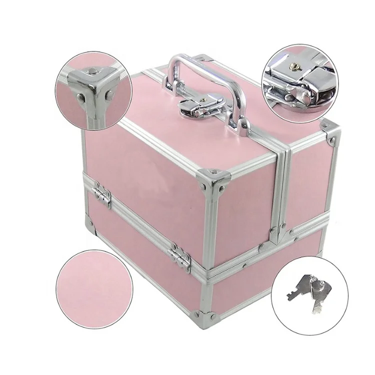 
Small Aluminum Make-up Case Cosmetic Storage Box Pink Beauty Make Up Nail Art Organizer 