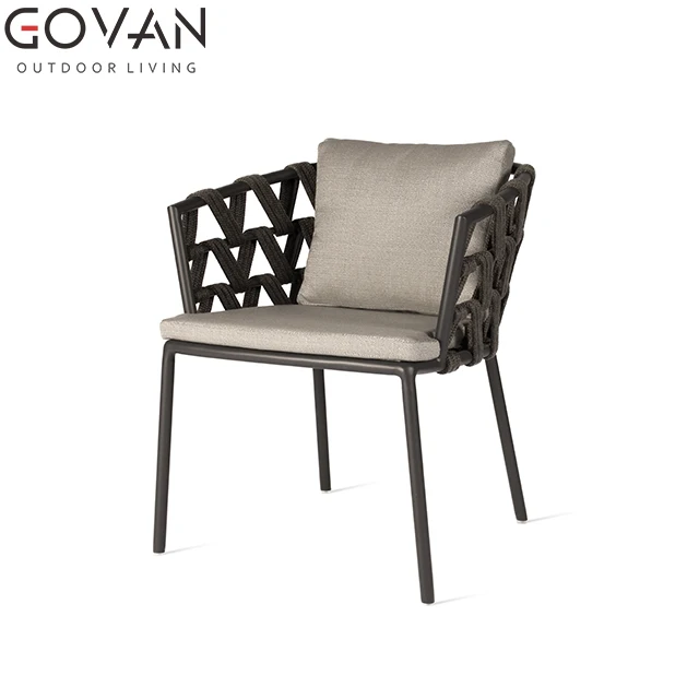 
Modern outdoor dining furniture hotel villa home restaurant aluminum with outdoor belt rope woven leisure garden dining chair 