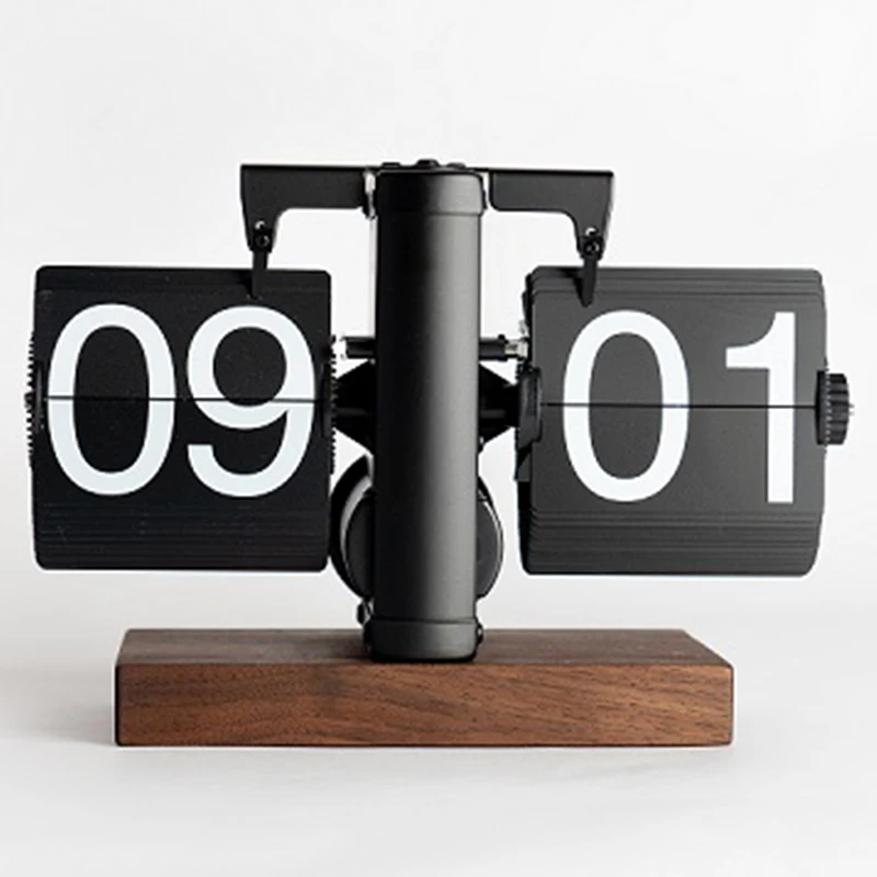 Retro Page Turning Table Flip Clock With Sound Control LED Nightlight Desk Clock Senior Auto Flip Calendar Clock