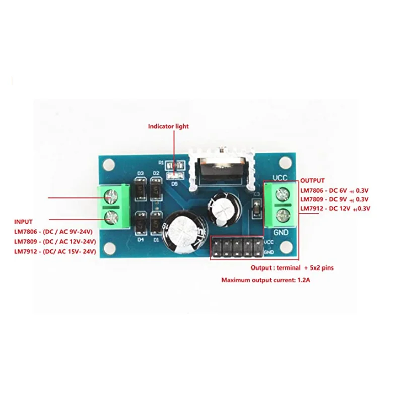 DC или AC к 6V 9V 12V Выход 1.2A Max LM7805 регулятор напряжения
