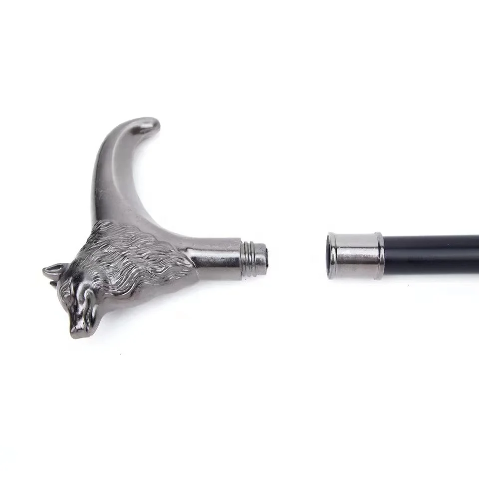 Silver wolf T handle Halloween Crosier cane self defense stick walking cane with Iron sheet inside