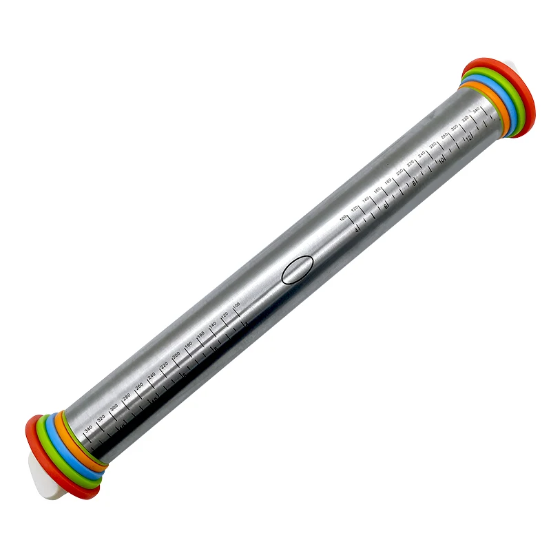 DIY Home Baking Tools Adjustable Rolling Pin With Thickness Rings ,Stainless Steel Designs Dough Roller Pins for Cookie  Baking