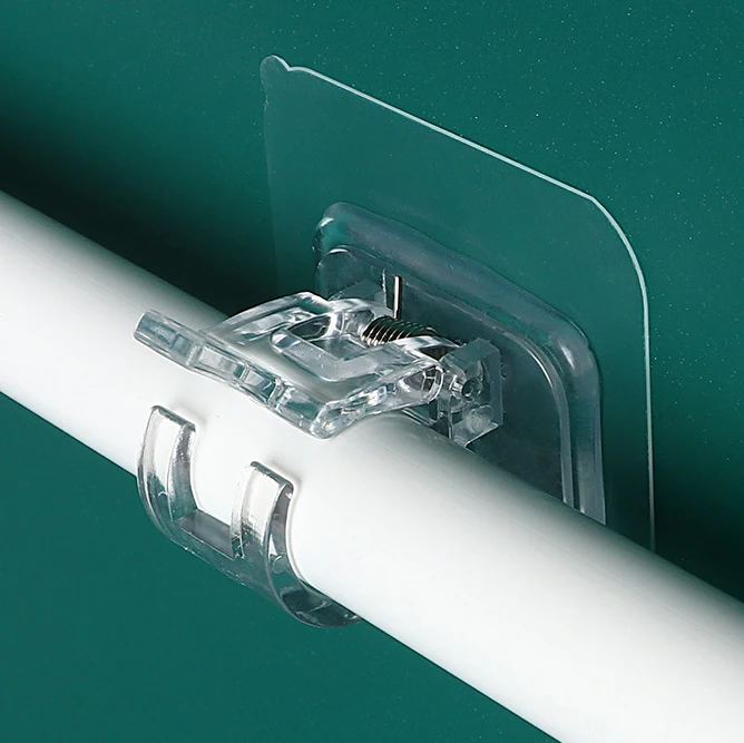 Curtain Rod Support Hook Telescopic Rod Hook with Perforation-Free Retainer for Home Bathroom Kitchen Closets & Organizers