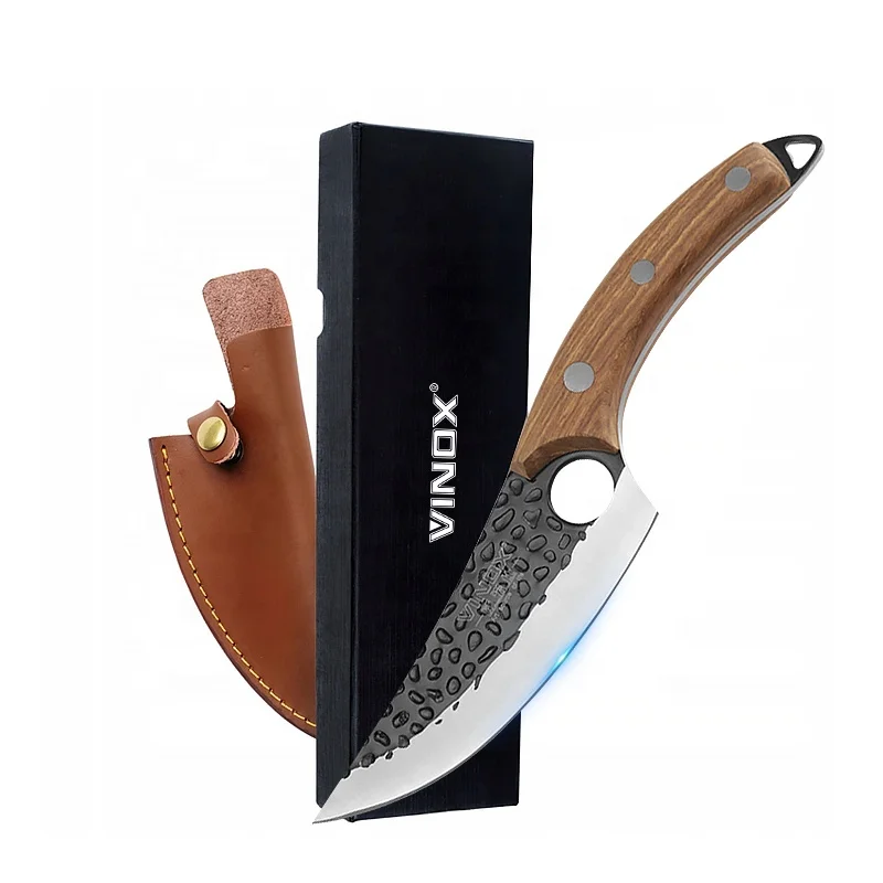 Forged Handmade Butcher Knife Bone Cleaver High Carbon Steel Camping Knife Kitchen Cutting Serbian Chef Knife With PU Sheath