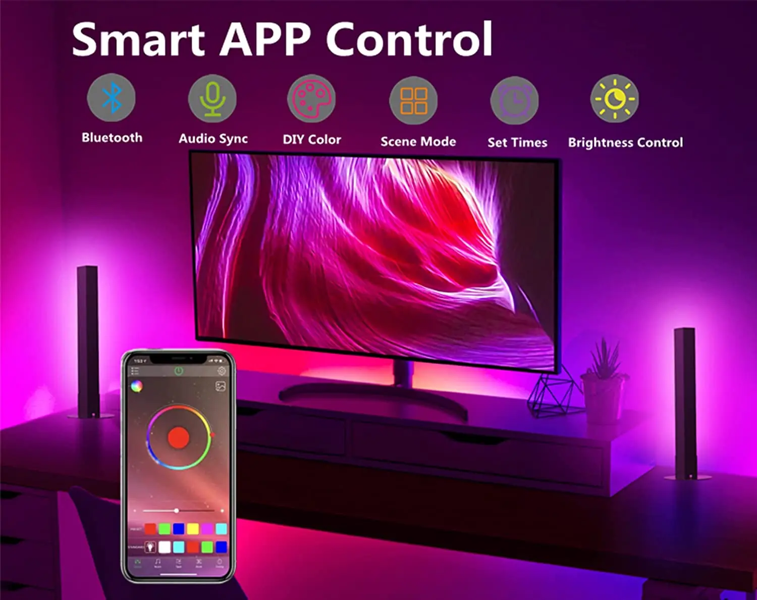 Desktop Interior Atmosphere Room Decoration Lights Gaming TV Light Bar RGBIC Smart LED Ambient Light Bar TV For Room TV