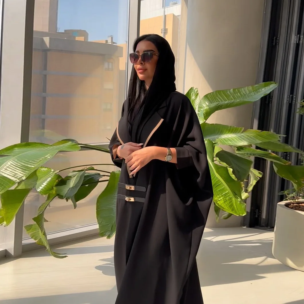 Модное женское Скромное Черное Dubai Abaya кимоно Kebaya халат из полиэстера Рамадан Турция с открытыми пряжками рукав летучая мышь Абая