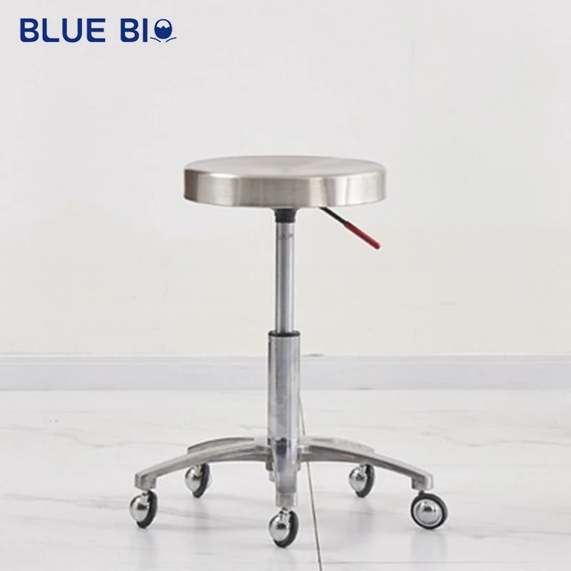 Medical Operation Stainless Steel Round Stool Beauty Nail Salon Furniture Rolling Wheels Stool Barber Hair Stylist Chair