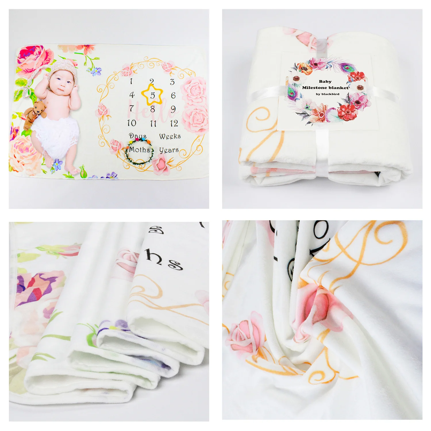 Custom Newborn Flannel Polyester Photography Photo Baby Monthly Milestone Blanket Super Soft Milestone Blanket For Baby