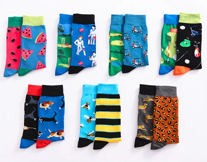 Wholesale funny crazy designer socks funny cool fashion custom logo cotton novelty socks fancy sox tube crew happy dress socks