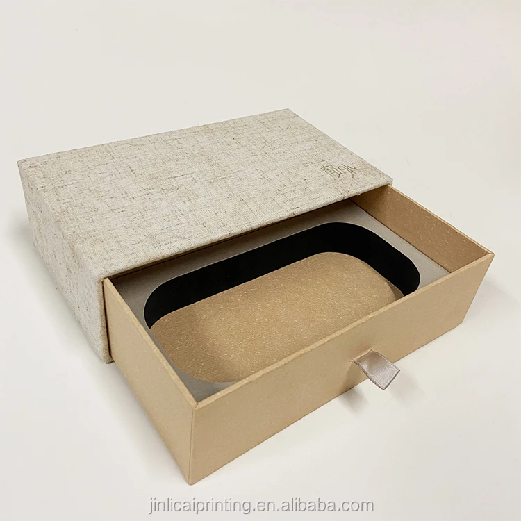 Custom cardboard paper packaging fabric cover gift luxury box with drawer