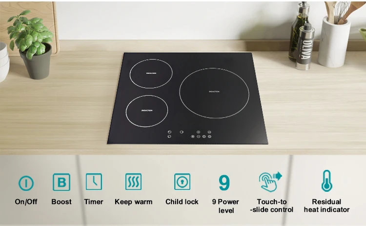 invisible induction hob OEM Built in Kitchen Cooker 60 cm Black Glass Touch Control Electric 3 Burner Induction Hob With CB