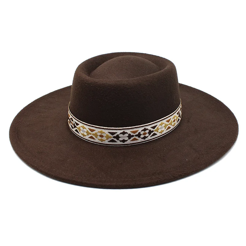 Classic Wide Brim Fedora for Women Men  Pork Pie Hat  with Band Adjustable simple Bottom Hat Felt Panama Hat