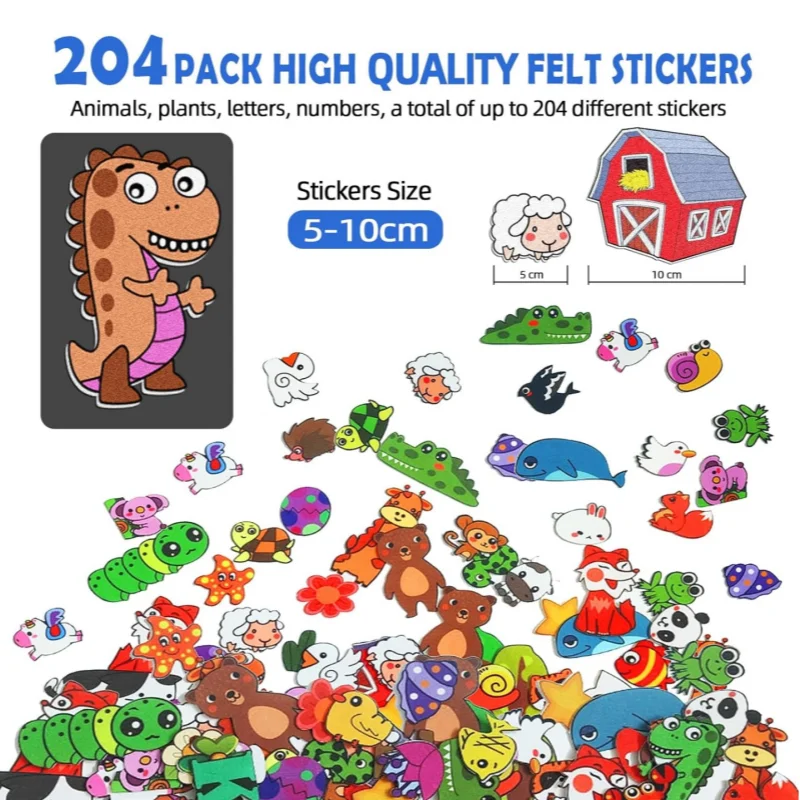 204 Pcs Animals Felt Busy Board Story Set with Storage Bag Preschool Large Wall Storyboard Forest Wall Hanging Learning Toys