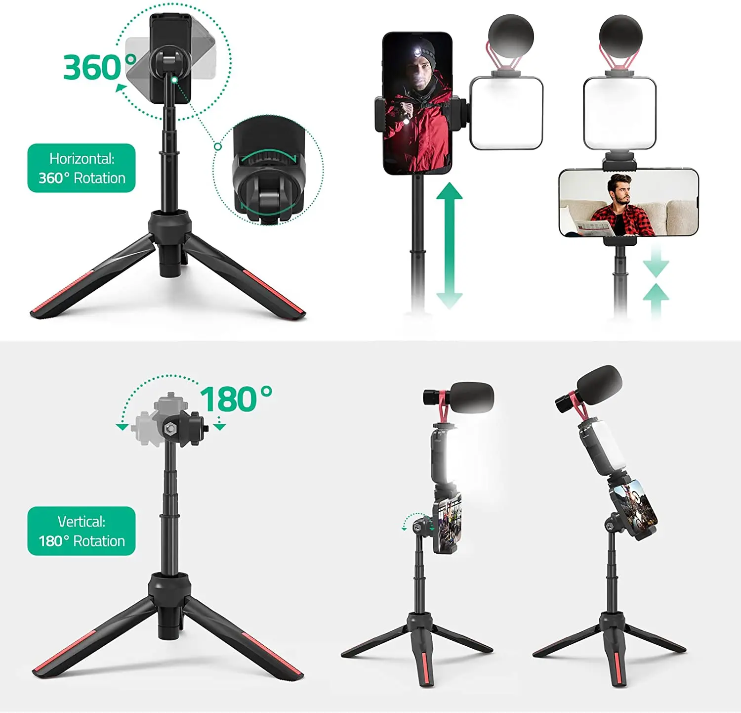 Professional Phone Holder Tripod with LED Camera Light and Microphone Video Vlogging Photography Light kit for Studio Recording