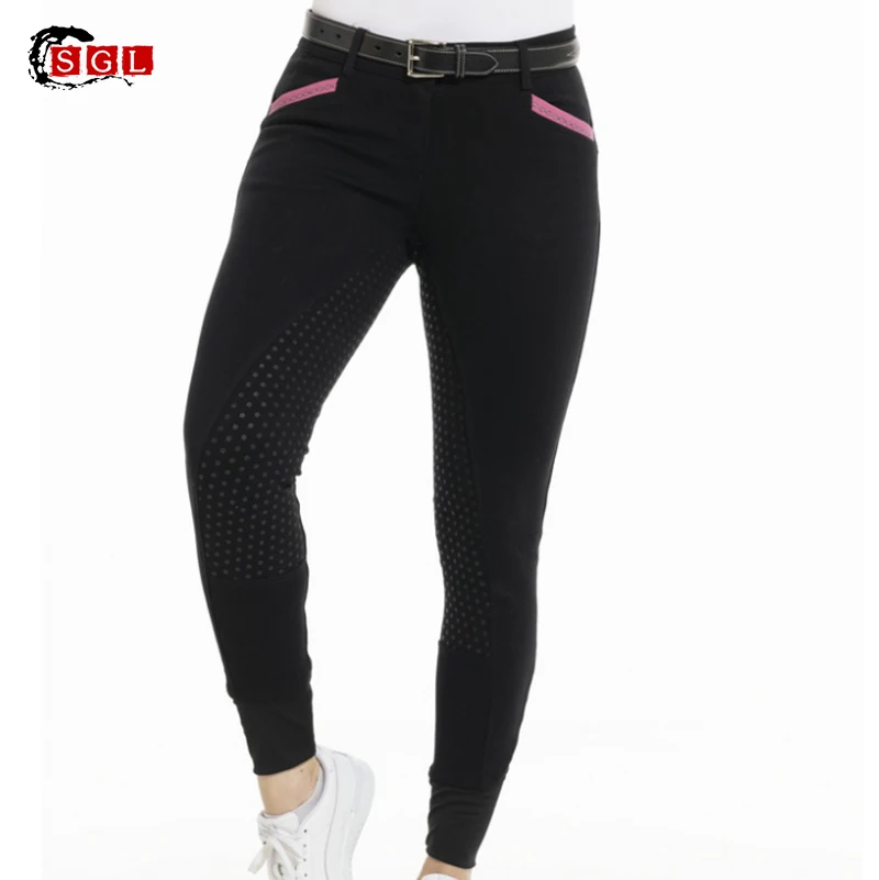 SGL Custom Women Equestrian Pants English Silicone Horse Riding Tights Knee-Patch  Silicone full seat breeches with pocket