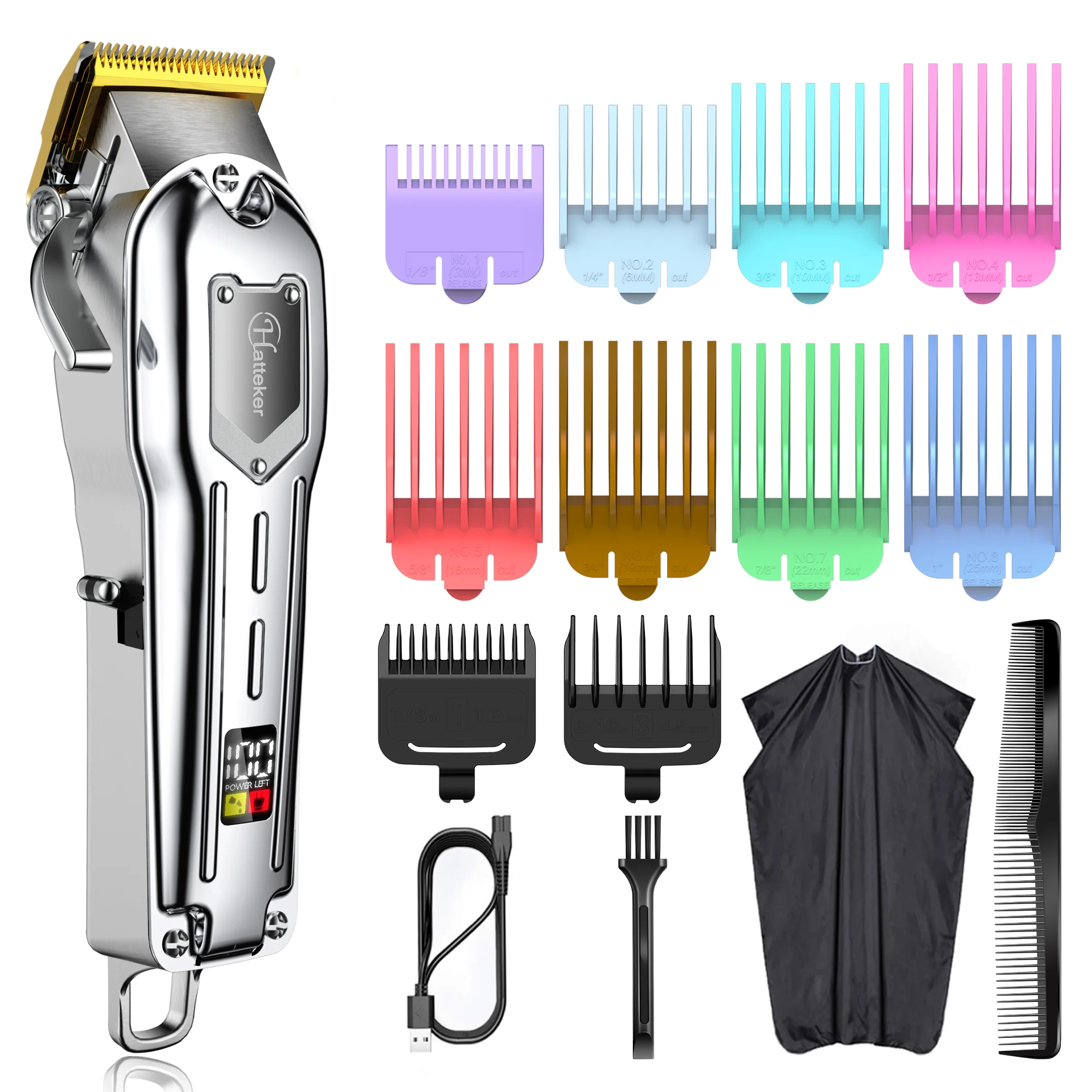 Hatteker All Metally Hair Clippers Professional Hair Trimmer Rechargeable Haircut Machine