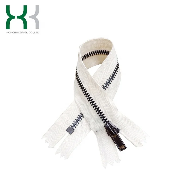 Fashion zipper design variety size metal zipper cotton tape for garment dyed products